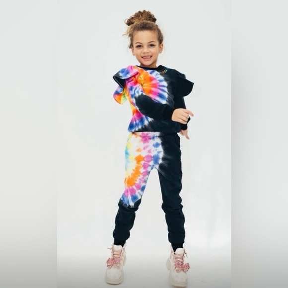 LOLA + THE BOYS rainbow tie dye ruffle set. Size 8. - Picture 2 of 15